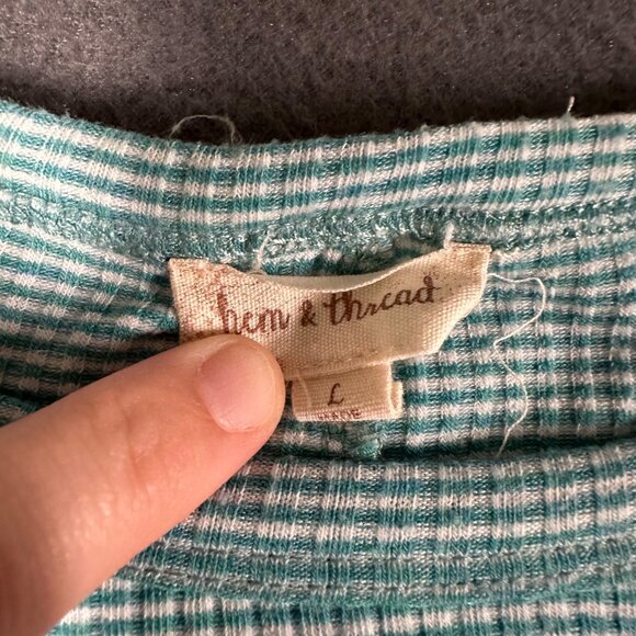 Hem Thread Large Green White Striped Cap Sleeve‎ Pullover Dress Lightweight - Picture 3 of 8